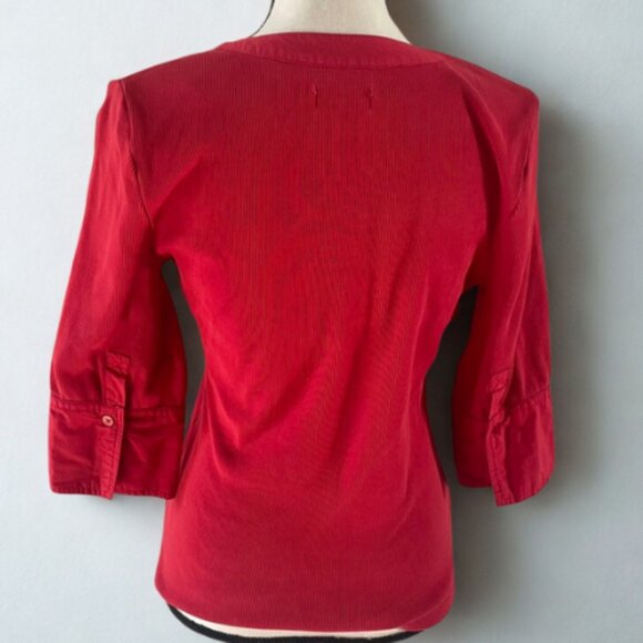 Maeve by Anthropologie Red Split-Neck Casual Blouse M - 3/4 Sleeve - EUC - Picture 3 of 5